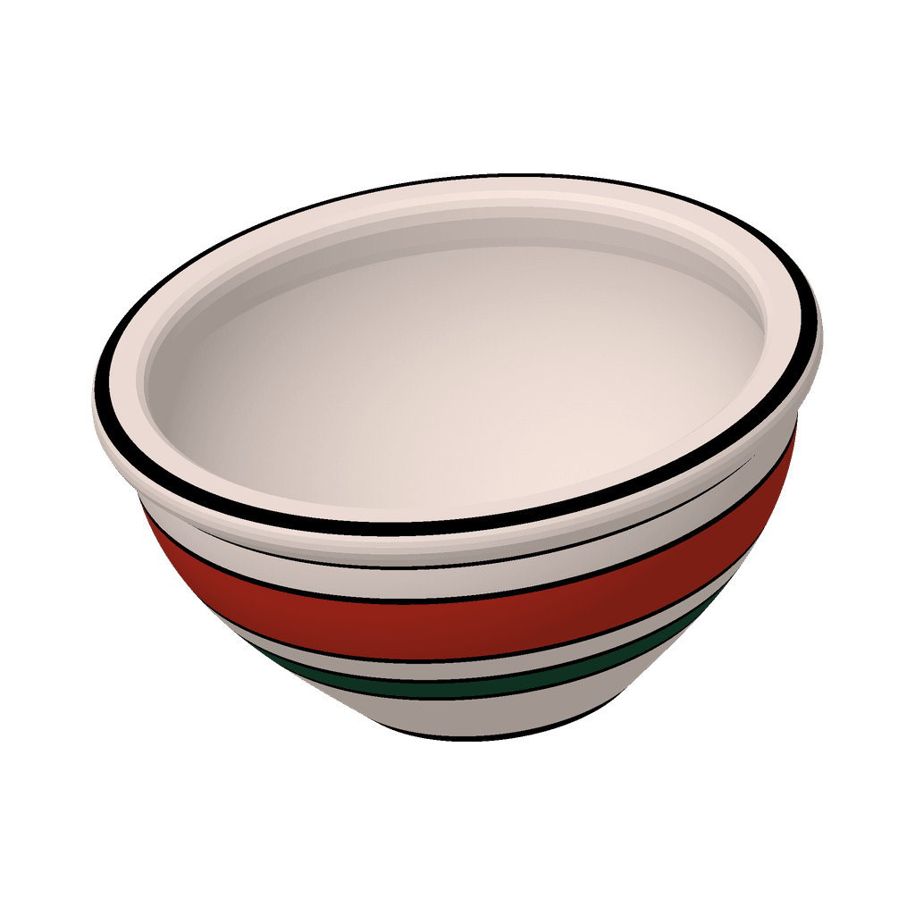 A cream 3D-printed bowl with red and green stripes around its side